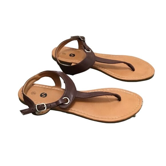 BROWN WOMEN'S STRAP LEATHER UPPER SANDAL SIZE 9 - Picture 5 of 6